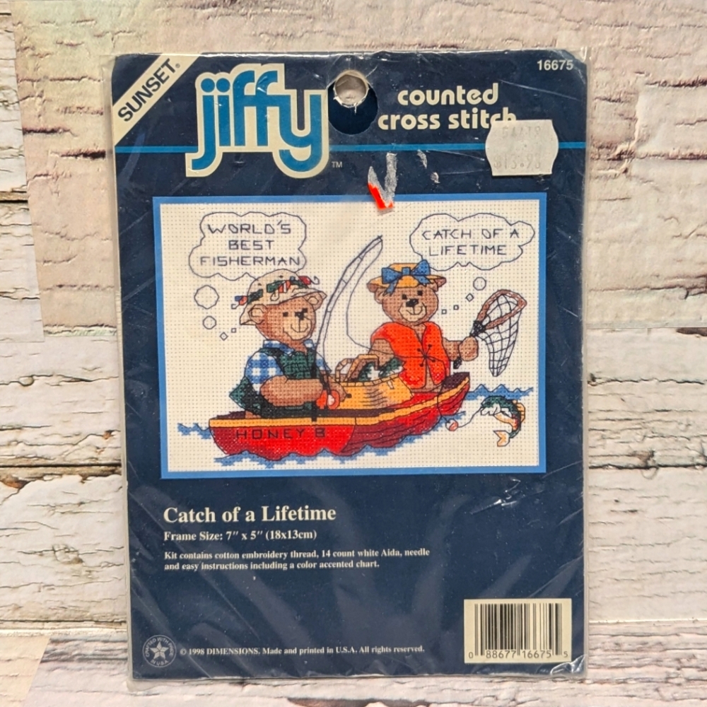 1998 Sunset Jiffy Catch Of A Lifetime Counted Cross Stitch Kit #16675 Sealed